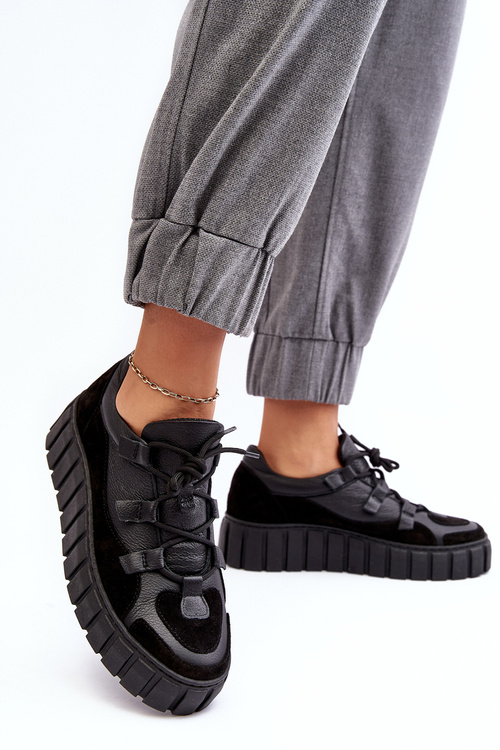 Dámské kožené sportovní boty na platformě M01/1 Zazoo Černé