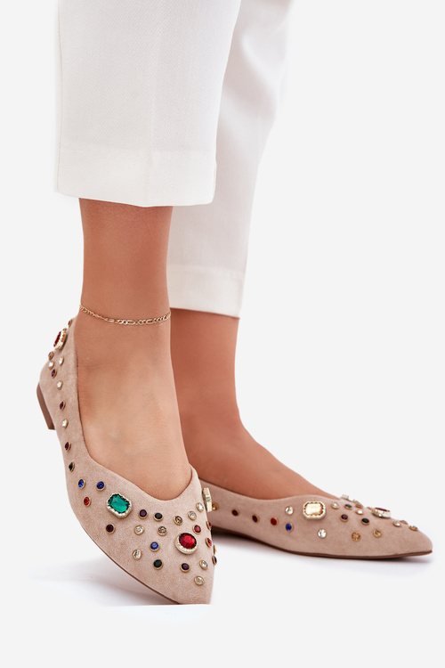 Dámske Baleríny Ozdobené Kryštálmi Béžové Valena