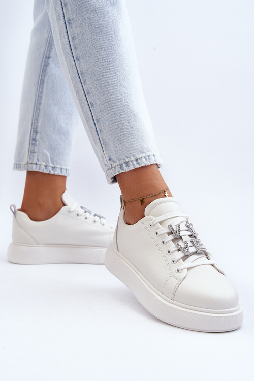 Dámske kožené tenisky s ozdobami Biele Dysuria