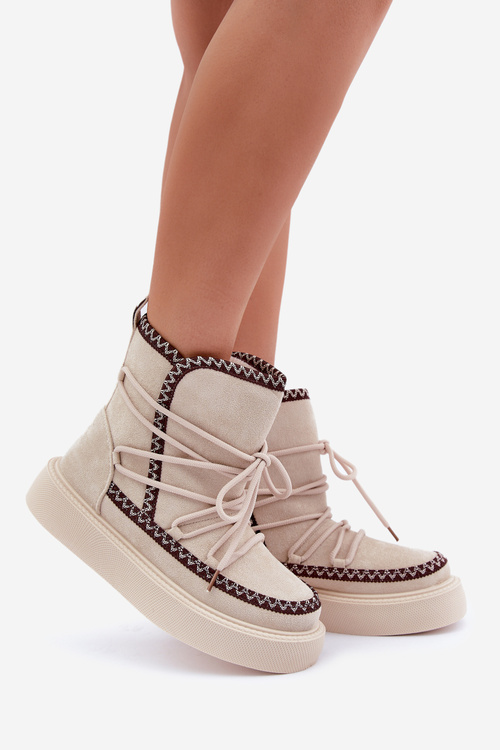 Dámske Snehule S Výšivkou Na Platforme Svetlo Béžové Naleris