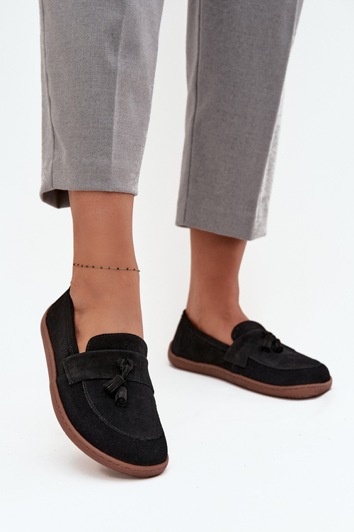 Kožené semišové mokasíny typu barefoot Zazoo 322 čierne
