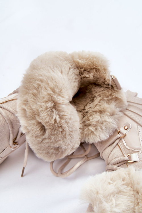 Dámské kozačky s kožešinou na šněrování Světle béžová Merron