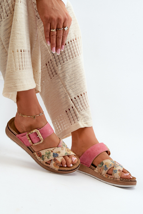 Pohodlné Dámske Papuče S Sponou V Kvetochn Inblu GS000051 Ružové