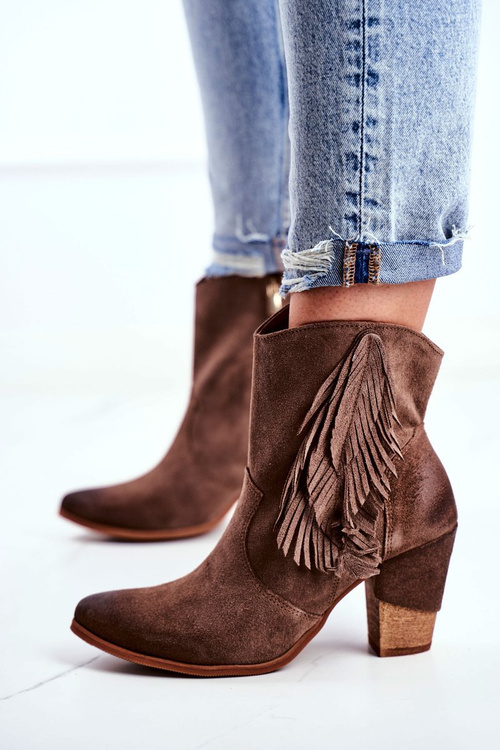 Dámské Kotníkové Boty Na Podpatku Kůže Cappuccino Quintana