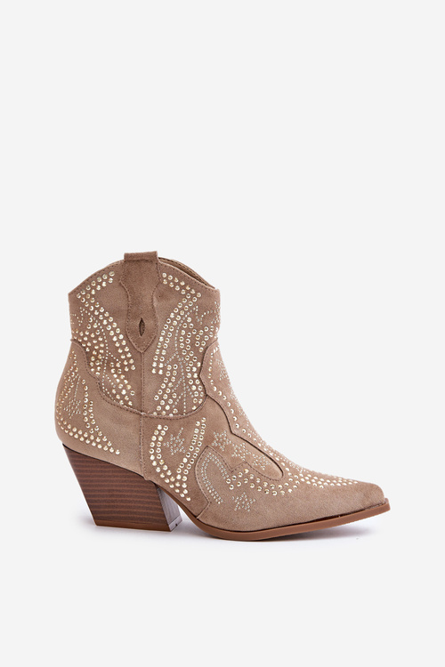 Ozdobené cowboy topánky na podpätku béžové Kaivina