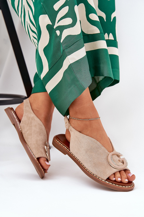 Ploché sandály s ozdobou béžové Haliones