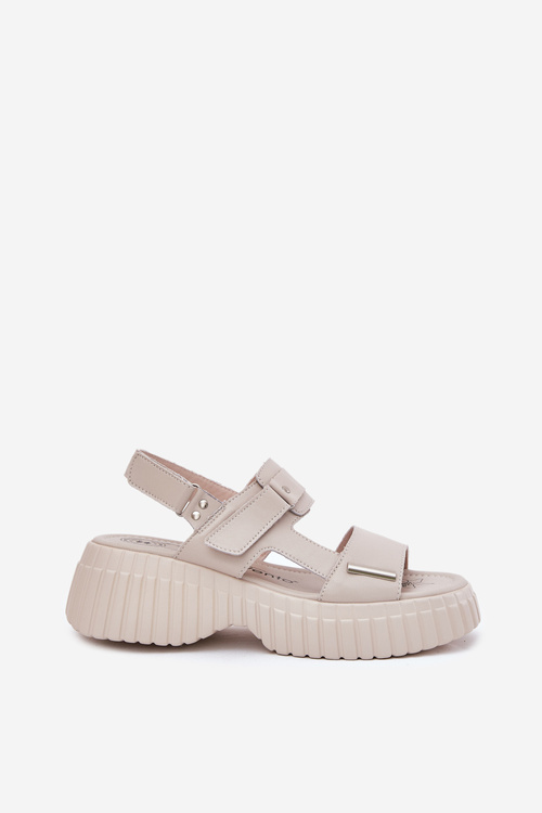 Kožené Dámske Sandále Na Platforme Béžové Mertella