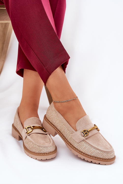 Dámske mokasíny s pletením a zlatým detailom béžové Seffolia