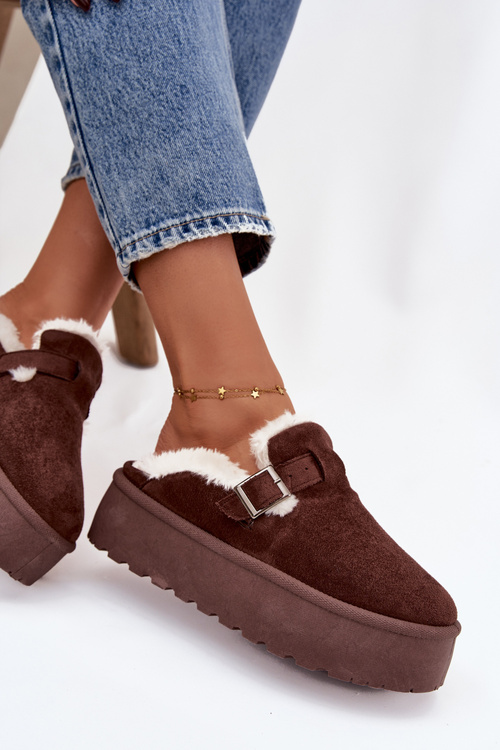 Ženské Sněhule S Kožešinou A Přezkou Na Platformě Čokoládové Jessina