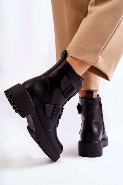 Kožené Dámské Kozačky Se Zipem Černe Gritta