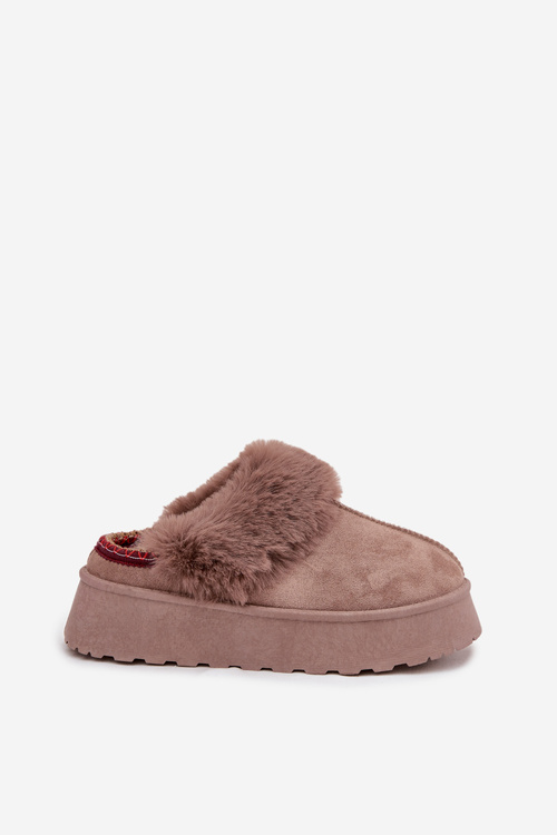 Dámské sněhule na platformě s kožešinou a výšivkou tmavě béžové Querina