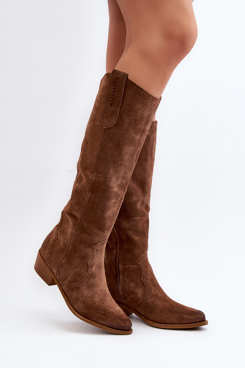 Zazoo 3427 Dámské Semišové Kozáky Kowbojky Hnědé