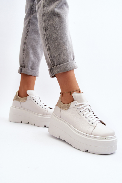 Dámské kožené sportovní boty na platformě M01/1 Zazoo světle béžové