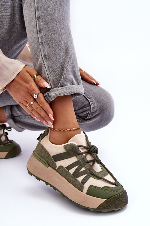 Dámske semišové športové topánky na platforme Beige-Green Rohan