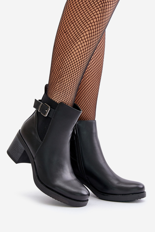 Zateplené Čižmy Na Opätku Eko Koža S Prackou Čierne Eriliana