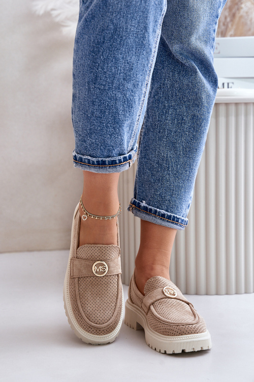 Dámské Polobotky Mokasíny Se Zlatým Detailem Khaki Arilva