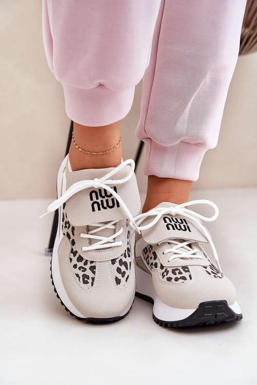 Sportovní boty sneakers dámské na platformě panterka bílo-bežové Pumbes