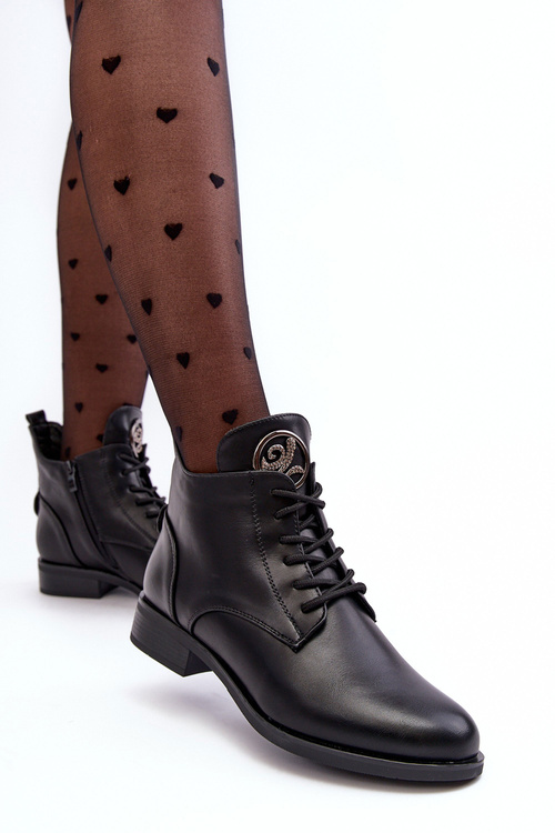 Kožené Polobotky Dámské S Ozdobou Černé Attiame