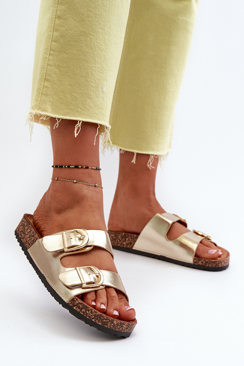 Dámske žabky na korkovej platforme so zlatými pásikmi Doretta