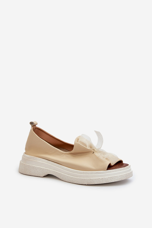 Zazoo 2939 Kožené Dámske Sandále S Mašľou Svetlo Bežové