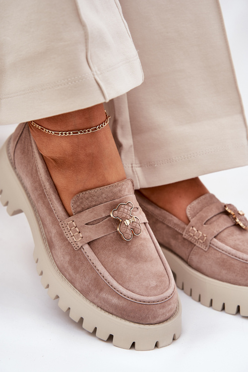 Semišové Dámské Mokasíny S Nášivkou Medvěd Vinceza 79533 Béžové