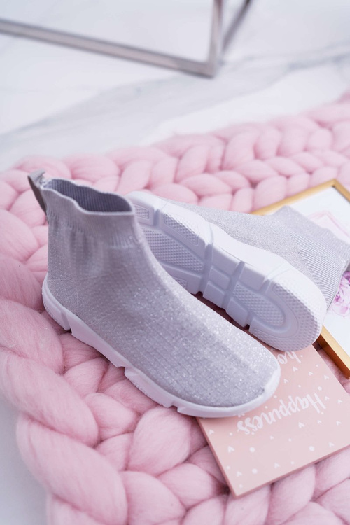 Detské mládežnícke športové topánky Glitter Silver Deva