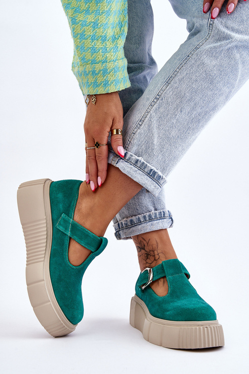 Módne semišové topánky na masívnej platforme Zielone Colson