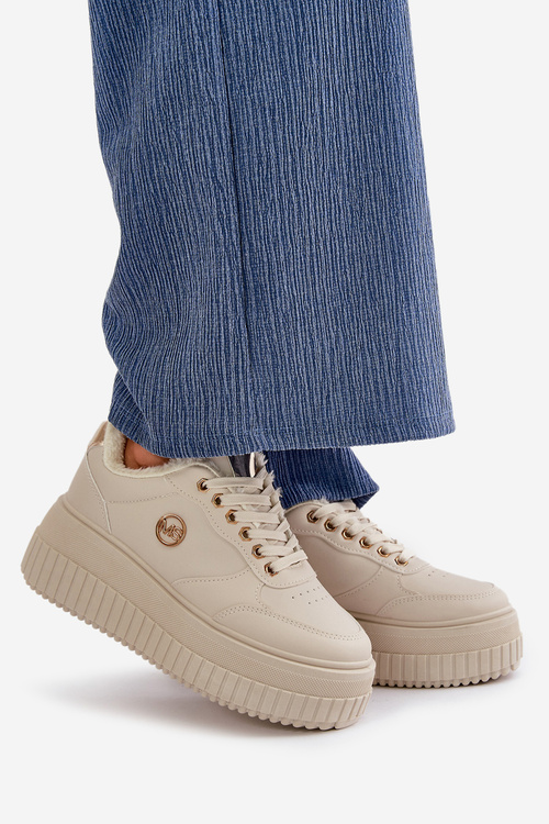 Sneakersy Dámske Športové Topánky Zateplené Na Masívnej Podošve Béžové Ardiela