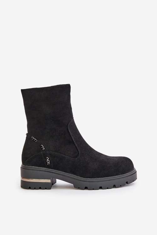 Zateplené dámské boty z eko semiše na zip černé Narilie