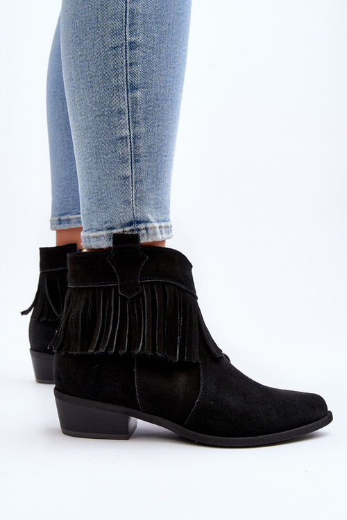 Zazoo 3430 Čierne semišové dámske topánky s franjami