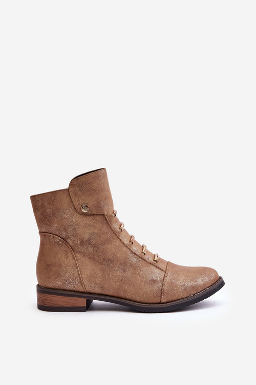 Zateplené dámské boty na plochém podpatku zlaté Labise