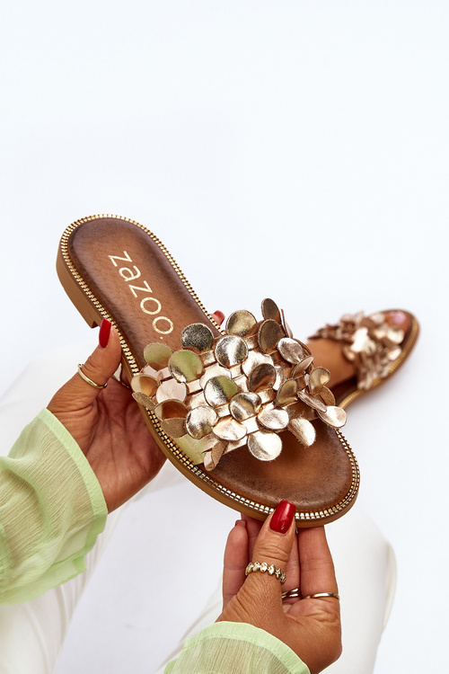 Zazoo 40381 Dámské Kožené Žabky Na Ploché Podrážce Zlaté