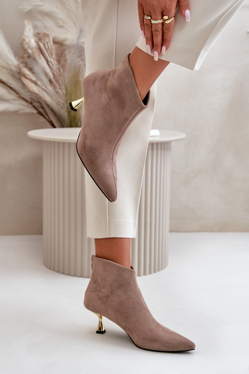 Dámske Čižmy Na Opätku Eko Semišové Tmavobéžové Terlena