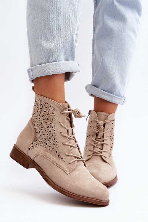 S.Barski HY66-136 Dámské botky s vzorem světle béžové