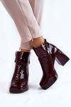 Kožené kotníkové boty krokodýlí vzor Burgundsko Alienore