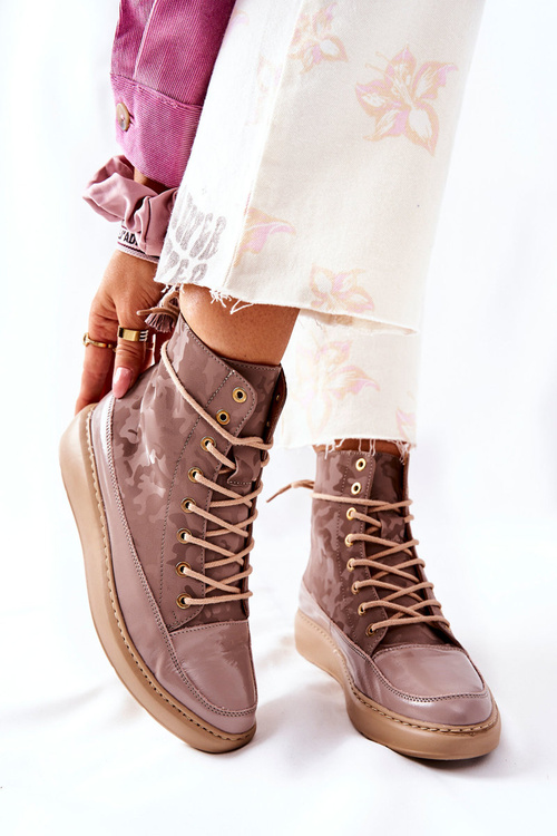 Športové kožené topánky Lewski 3034 béžové camo