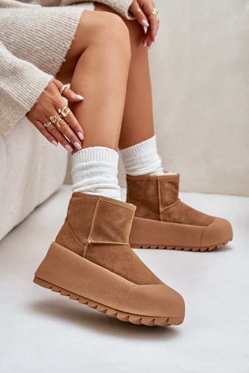 Zateplené semišové snehule na platforme Big Star OO274A212 Hnedé