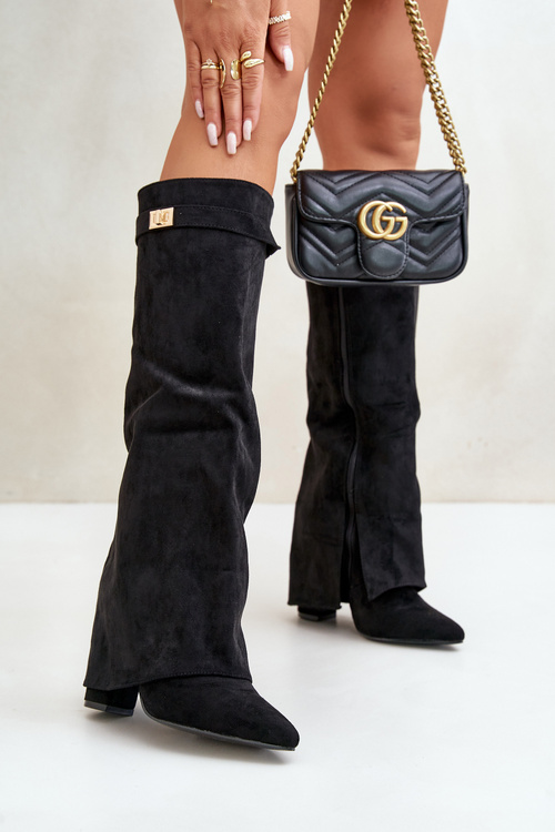 Dámske Eko Semišové Čižmy S Otočeným Zvrškom Na Opätku Čierne Bralise