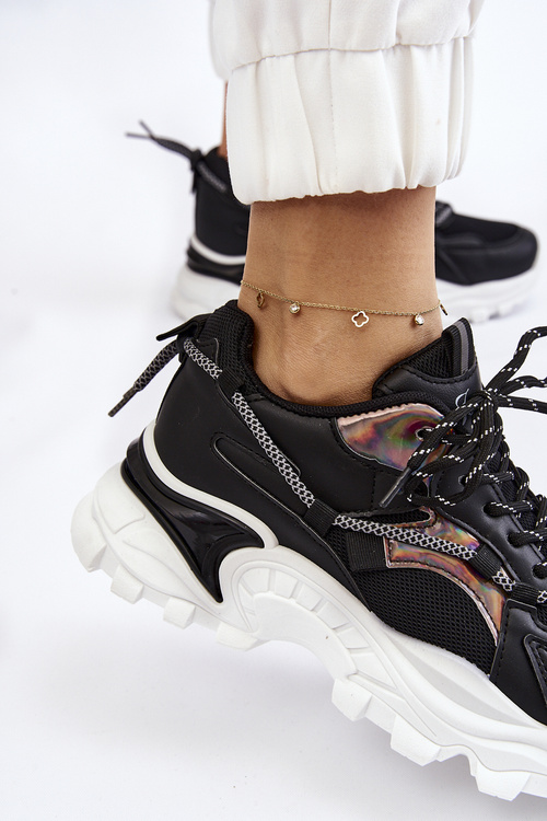 Dámská sportovní obuv šněrovaná na platformě Černá Minea