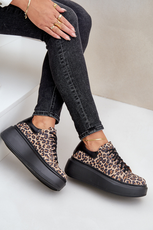 Kožené tenisky na platformě s leopardím vzorem Zazoo 3346 hnědo-černé