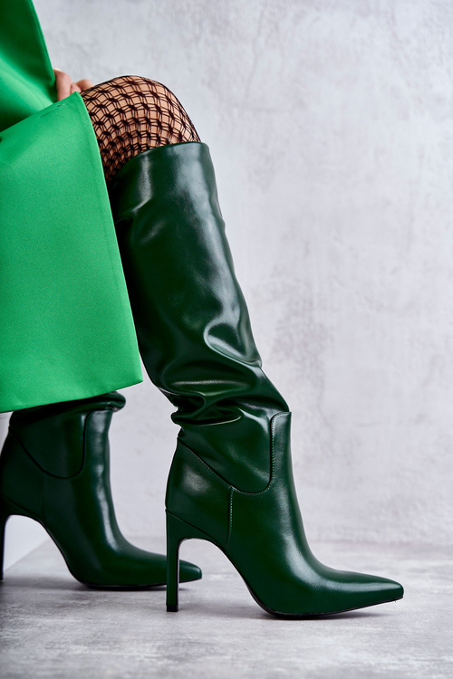 Kožené Holínky Na Jehlové Podpatky Zelené Rissa