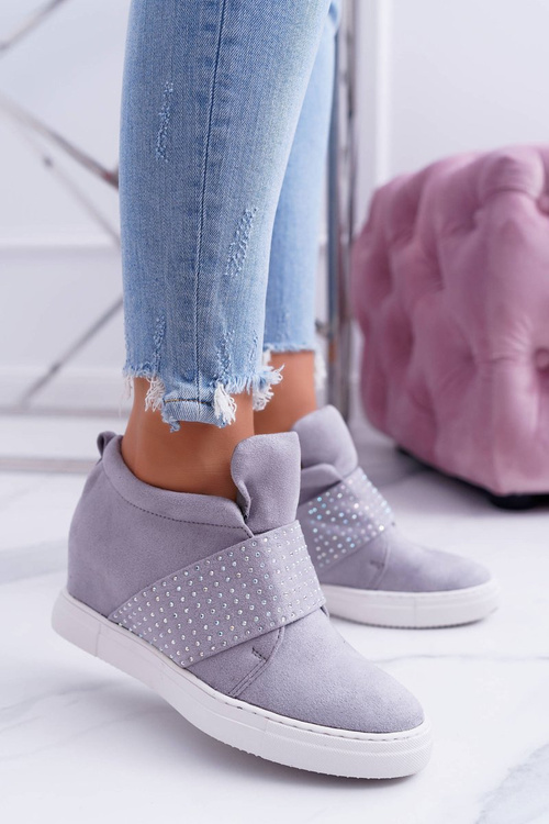 Tenisky Dámske sivé tenisky lu Boo flitre Pinksugar