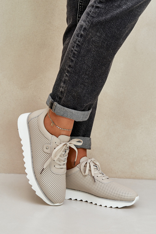 Kožené Sportovní Boty Na Platformě S Leskem D&A LR51-629 Béžové