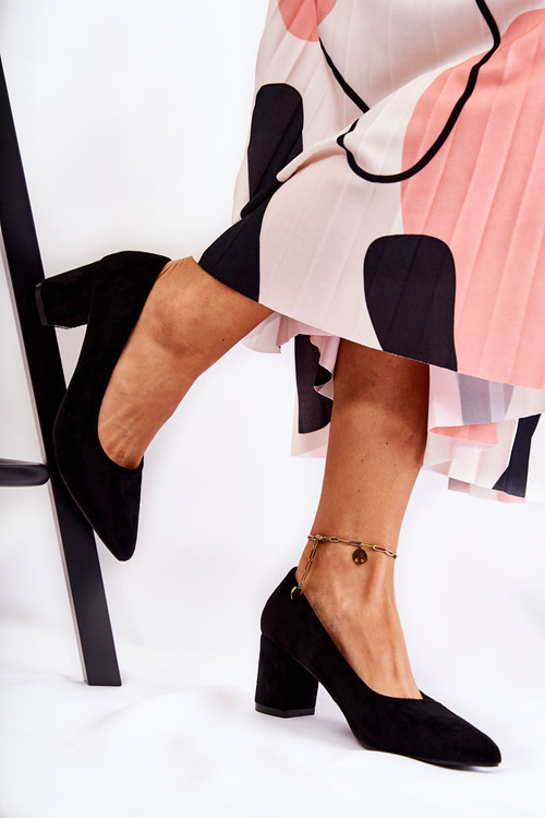 Klasické Semišové Lodičky Na Podpatku Černá Lency