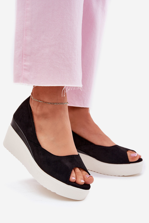 Dámské sandály na platformě z eko semiše černé Velira