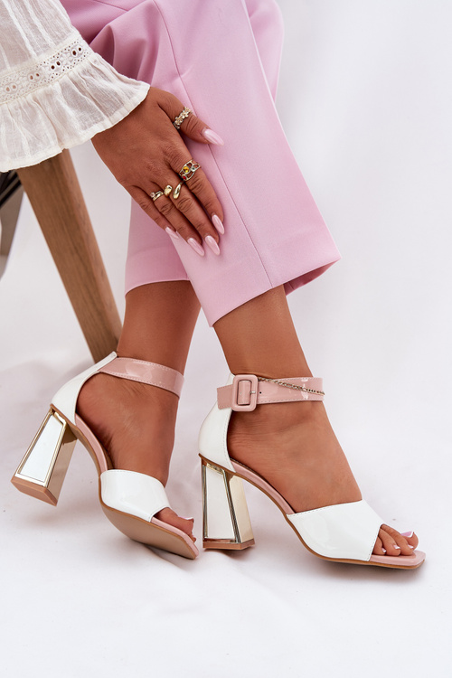 Lakovane Dámské Sandály Na Podpatku Vinceza 20266 Bílé