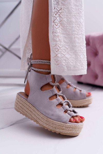 Dámske sandále na platforme s čipkou Espadril -up Grey Grands