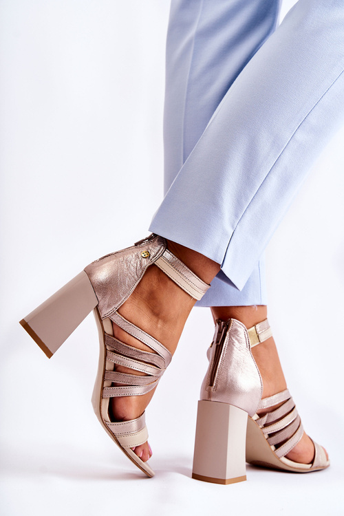Dámské kožené sandály na masivním bloku Maciejka 05514-04 Béžová a zlatá