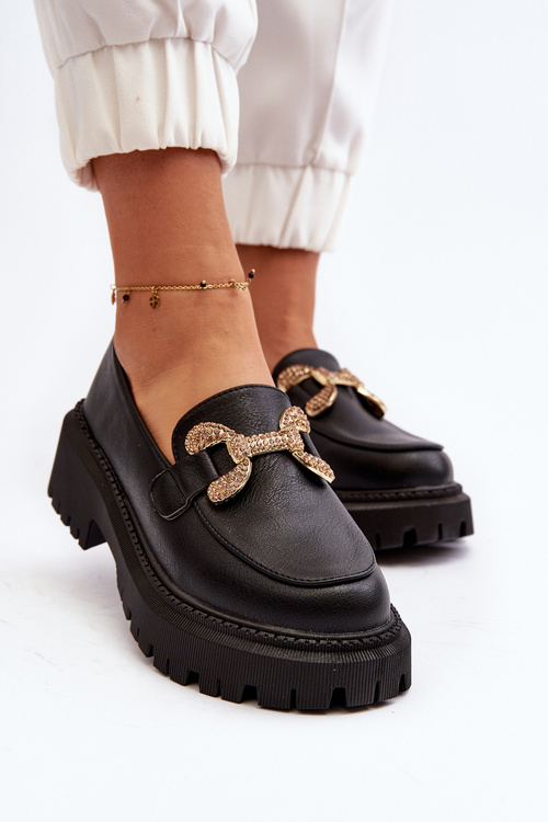 Čierne dámske mokasíny s ozdobou Gargi