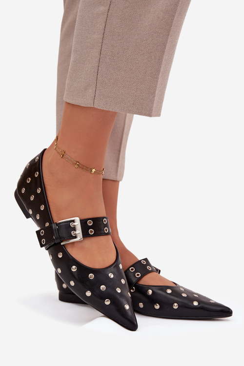 Baletky s perlami a sponou Eko koža Čierne Arlenne